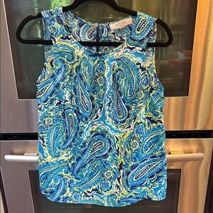 Kasper Blue Sleeveless Paisley Blouse